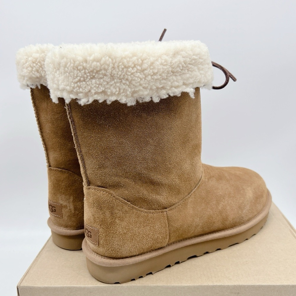 UGG Australia Sarissa Shearling Short Chestnut Waterproof Boots Suede US 11 - Picture 6 of 12